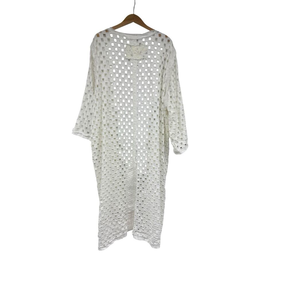 POL boutique Cream Open Knit Long Duster Kimono Cardigan White Cream Lace L - Picture 7 of 8